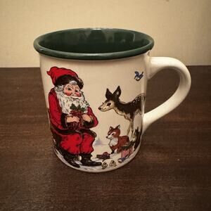 Santa Forest Friend Animals Vintage Christmas Mug Potpourri Press 1991 Korea